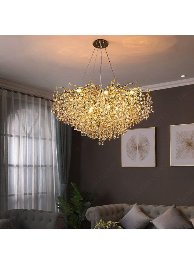 المفتاحة ثريا شجرة ذهبية كريستالية بقطر 800 مم مزودة بإضاءة LED - ثريا دائرية فاخرة لغرفة المعيشة، غرفة الطعام، غرفة النوم، وفوق الطاولة - مصباح سقف معلق عصري مزخرف - Image 4